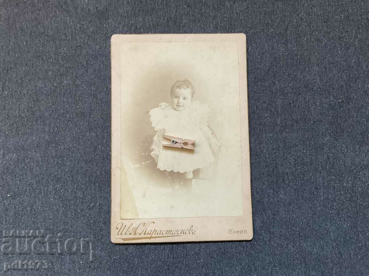 Παλιό φωτογραφικό χαρτόνι Ιβ. A. Karastoyanov 1899 μωρό