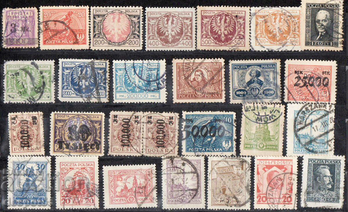 1920-27. Polonia. Multe timbre poștale vechi din epocă.