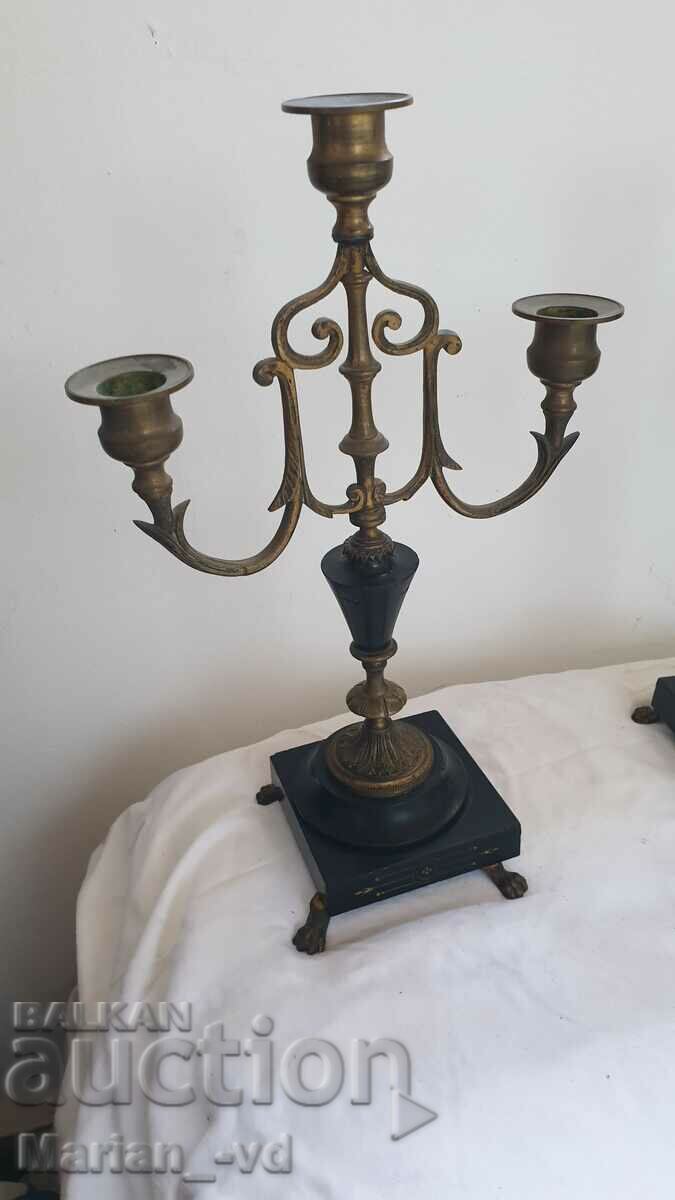 Two bronze and onyx candlesticks with price 230.00 BGN | € 117.60 Two bronze and onyx candlesticks with price 230.00 BGN | € 117.60