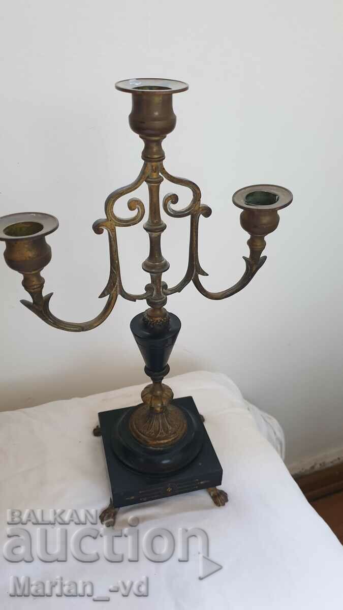 Two bronze and onyx candlesticks - 5 Two bronze and onyx candlesticks - 5