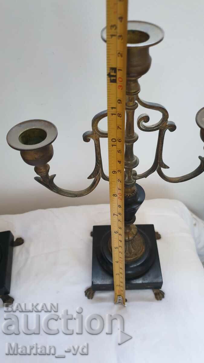 Two bronze and onyx candlesticks - 7 Two bronze and onyx candlesticks - 7