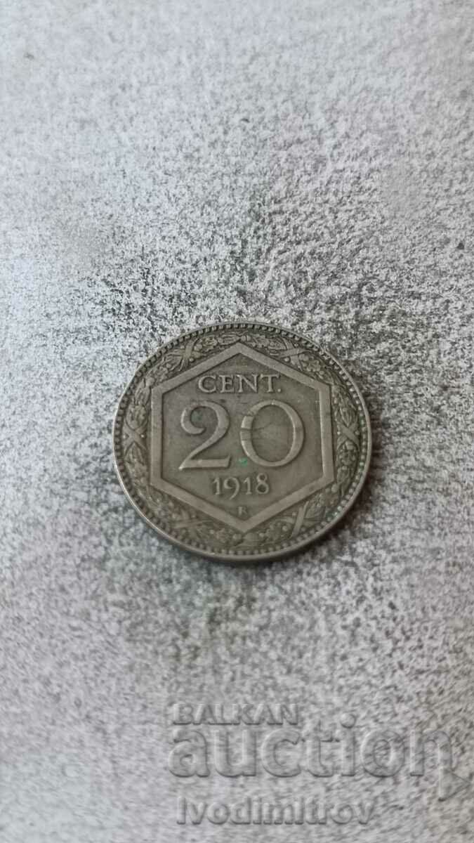 Италия 20 чентесими 1918 R