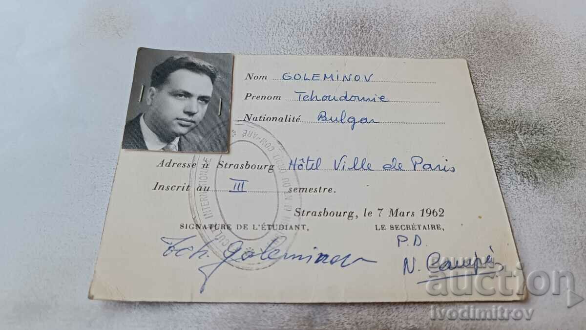 Carte D'Etudiant Στρασβούργο 1962