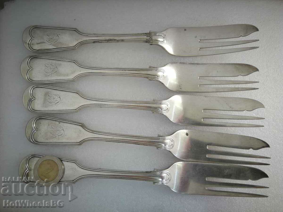 Old large silver forks - monogram and mark