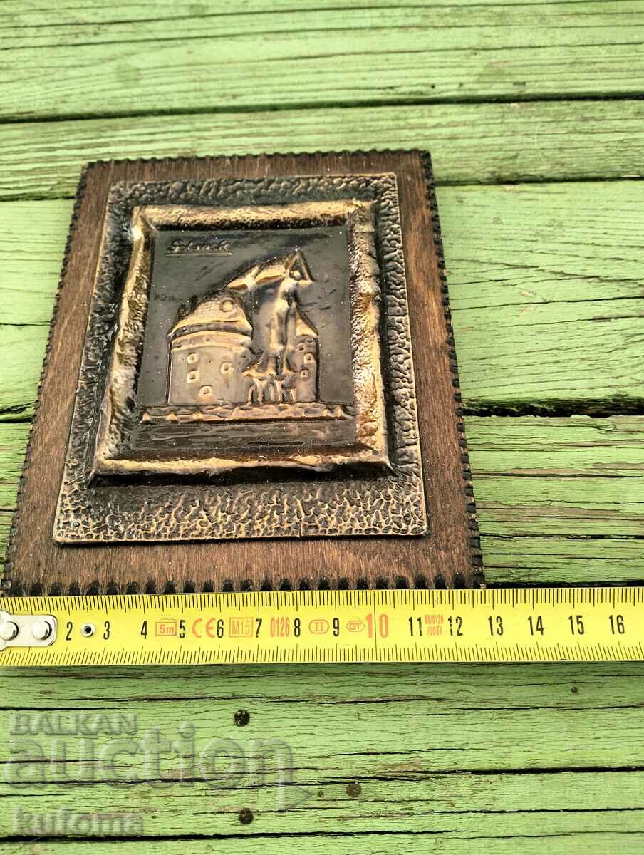 Auction Copper panel with wooden frame Auction Copper panel with wooden frame