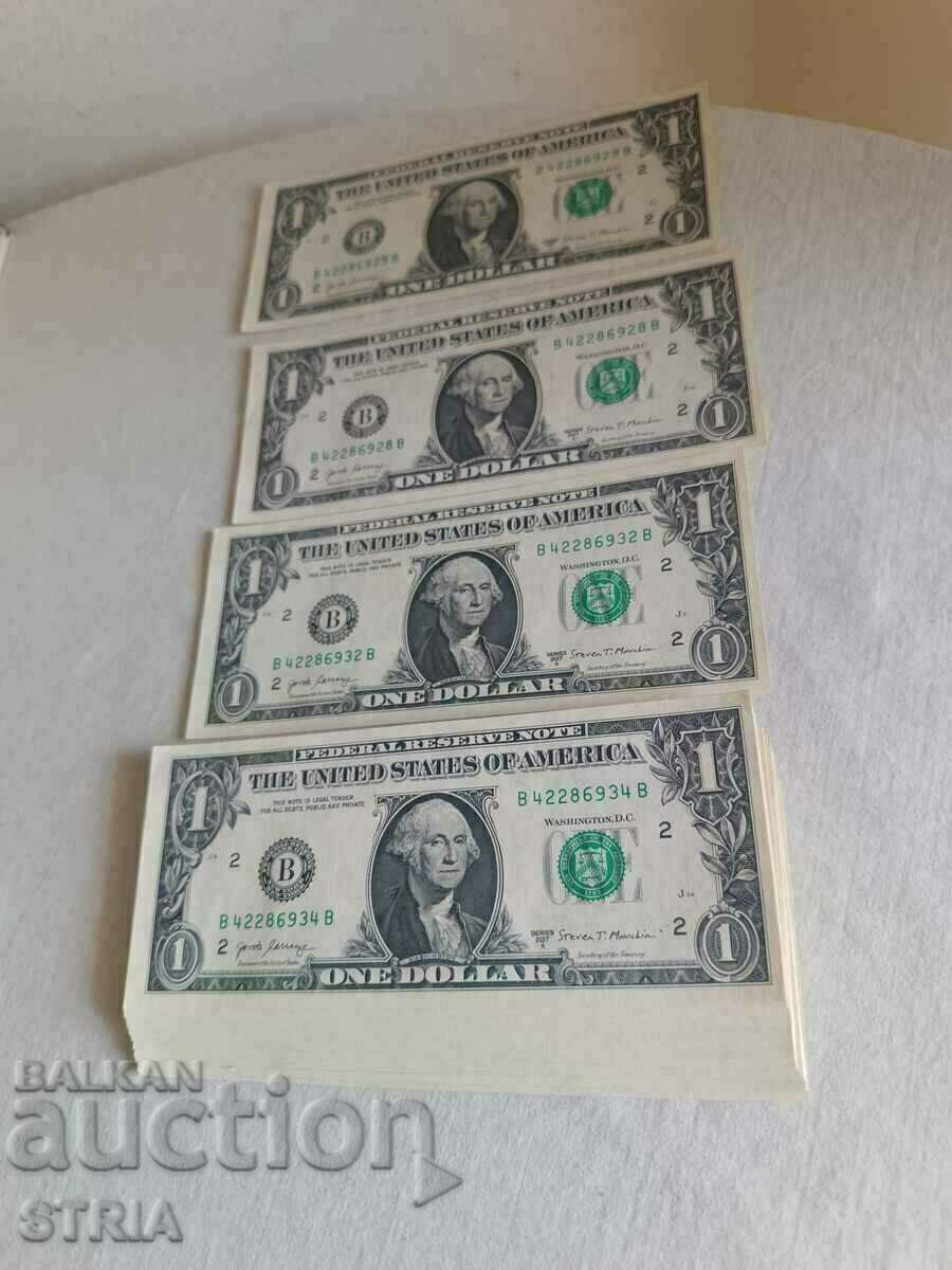 10 Банкноти по 1 долар UNC