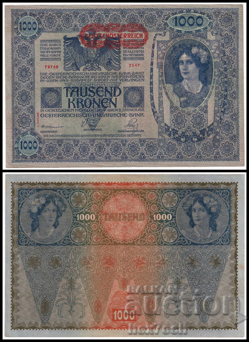 ❤️ ⭐ Austria 1919 1000 kroner ⭐ ❤️