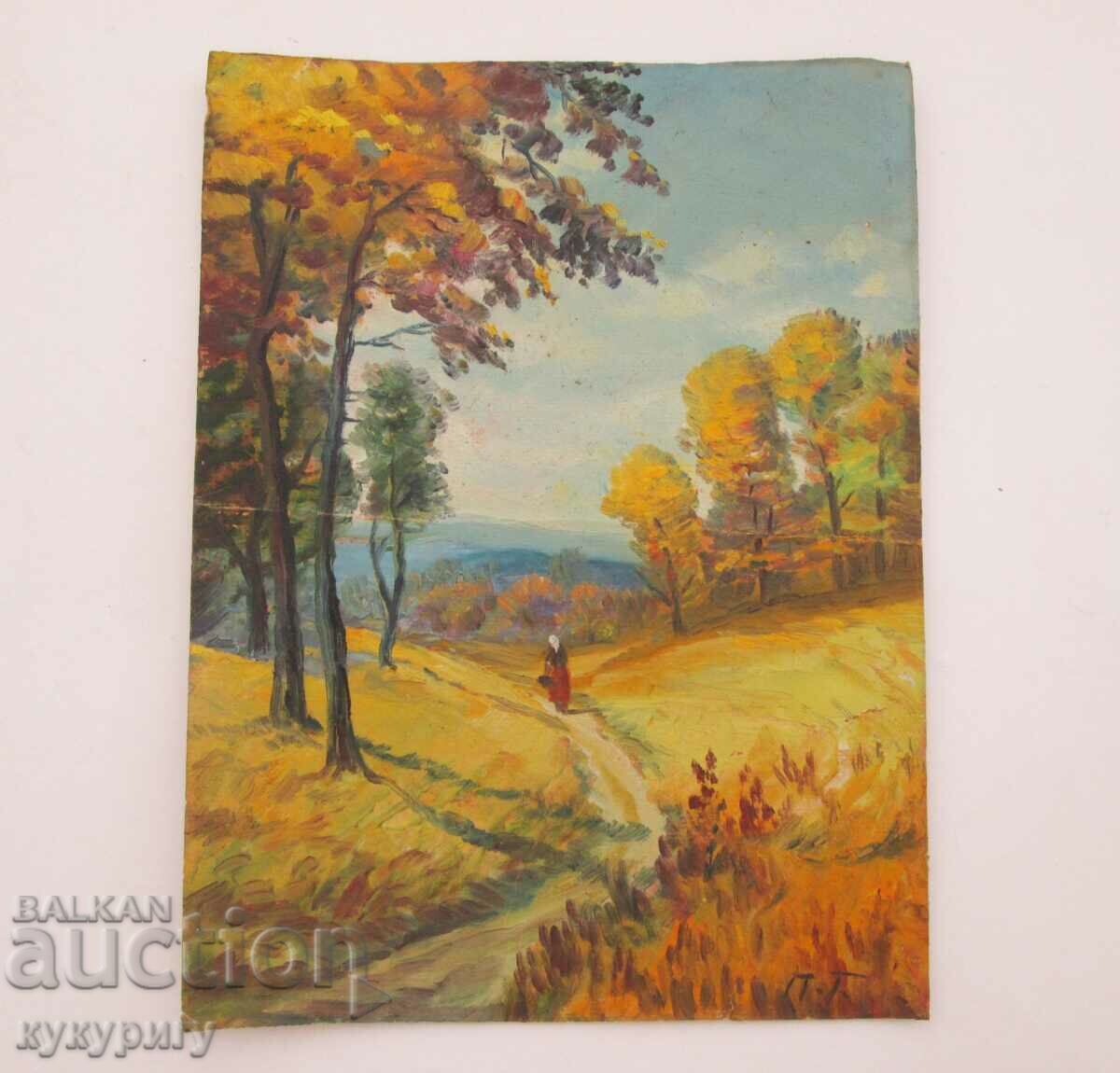 Old picture landscape painting oil on paper signed