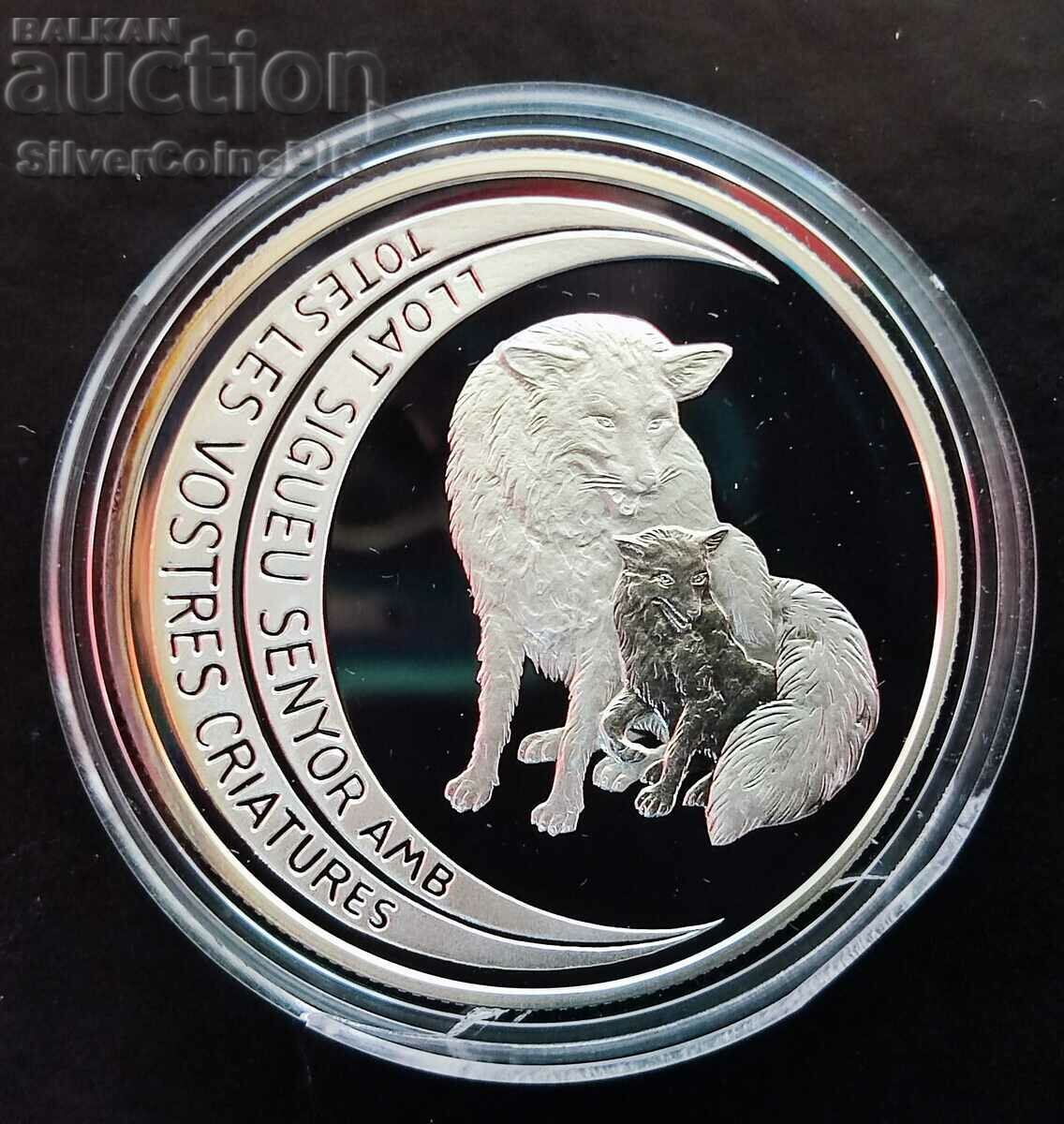 Silver 10 Dinars Fox 1997 Andorra