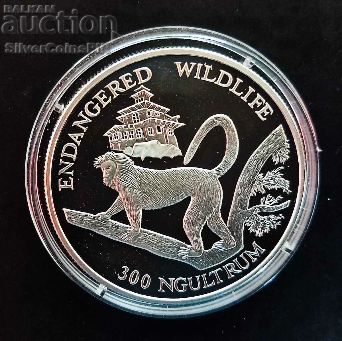 Сребро 300 Нгултрум  Маймуна 1992 Бутан