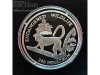Сребро 300 Нгултрум  Маймуна 1992 Бутан