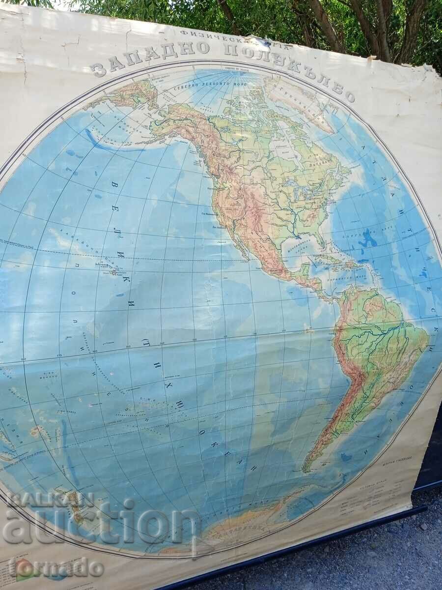 Old wall map Western Hemisphere 1948