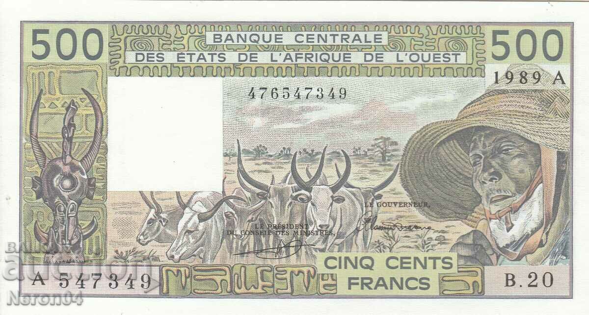 500 francs 1989, Ivory Coast