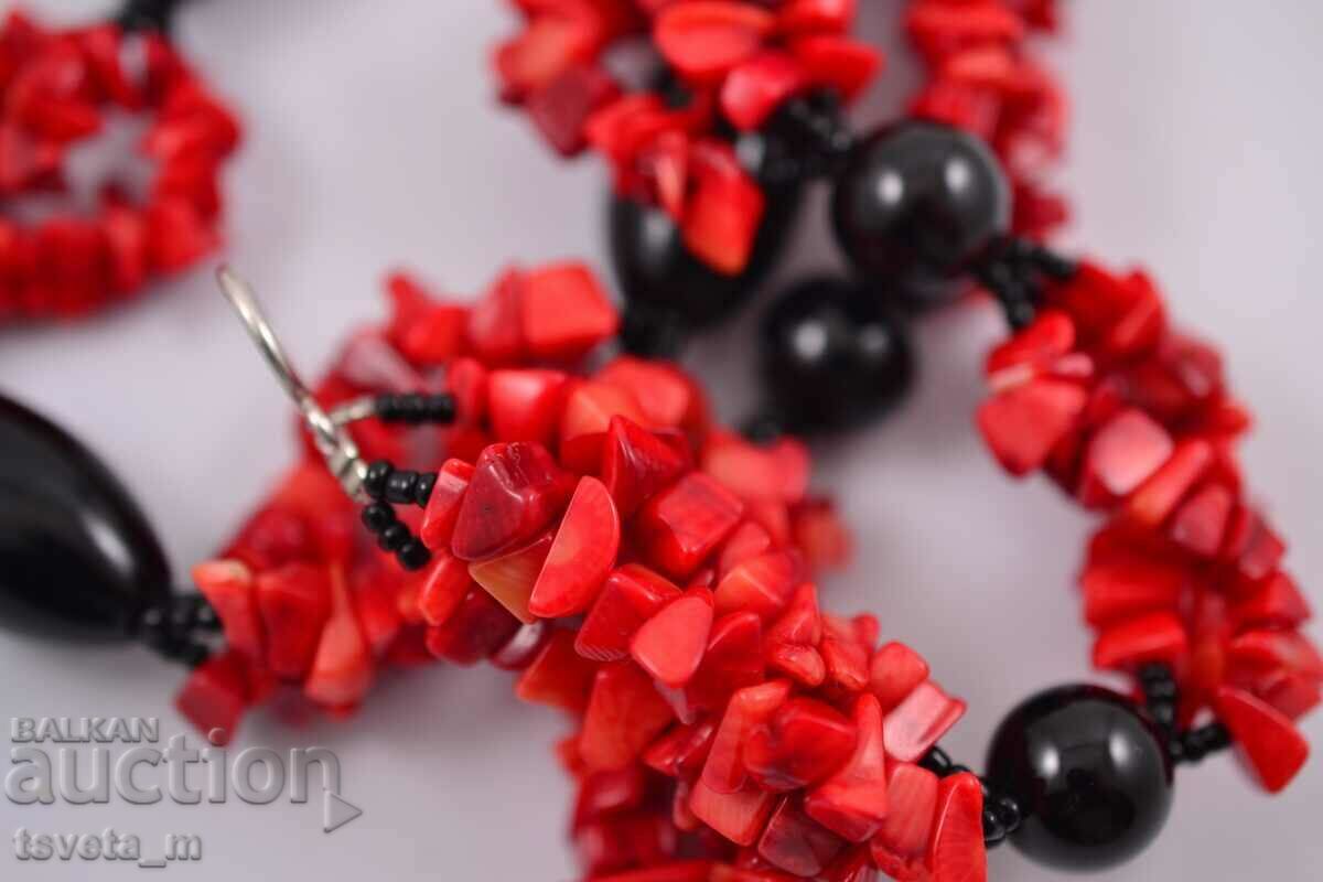 Licitație Colier, colier piatra naturala coral rosu 99,8 g.