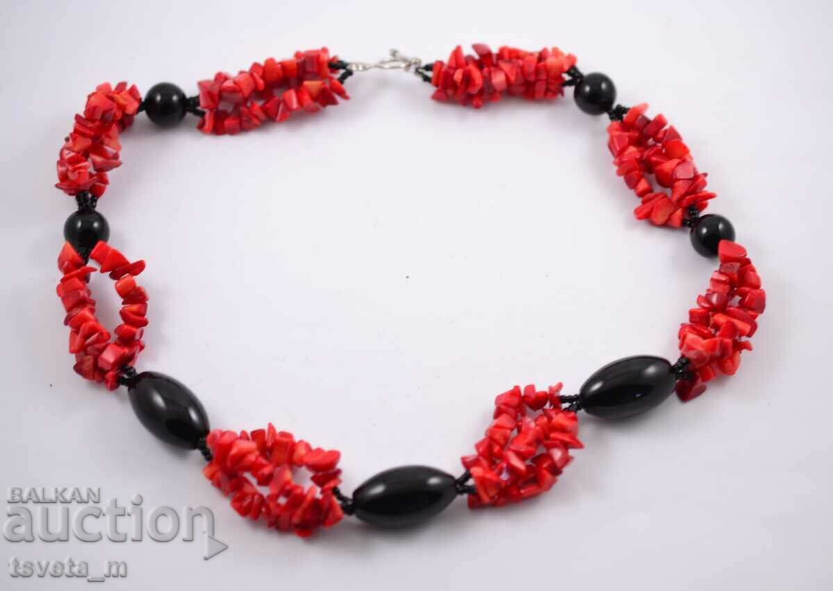 Necklace, necklace natural stone red coral 99.8 g.