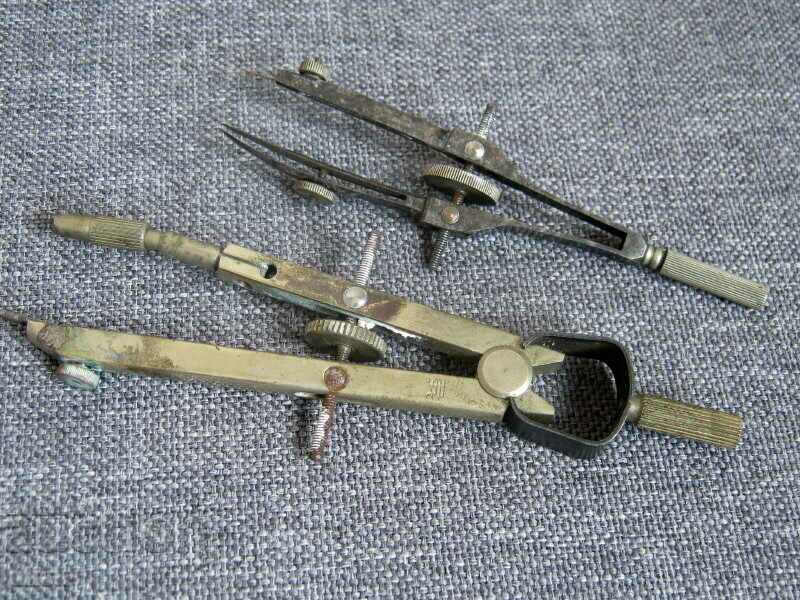 2 pcs. old compass + drawing tool