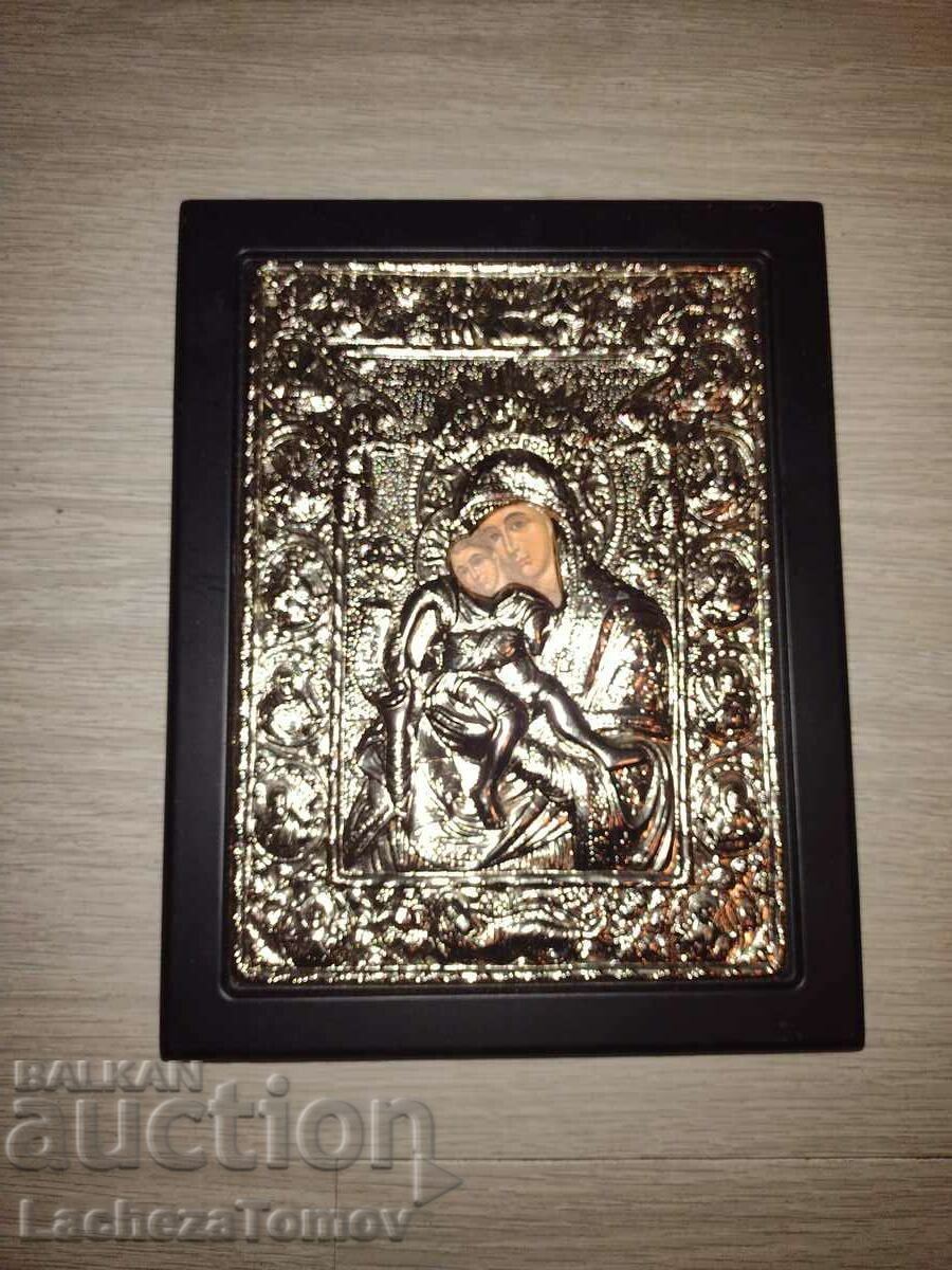O icoană frumoasă a Sf. Virgin Greece placat cu argint perfect