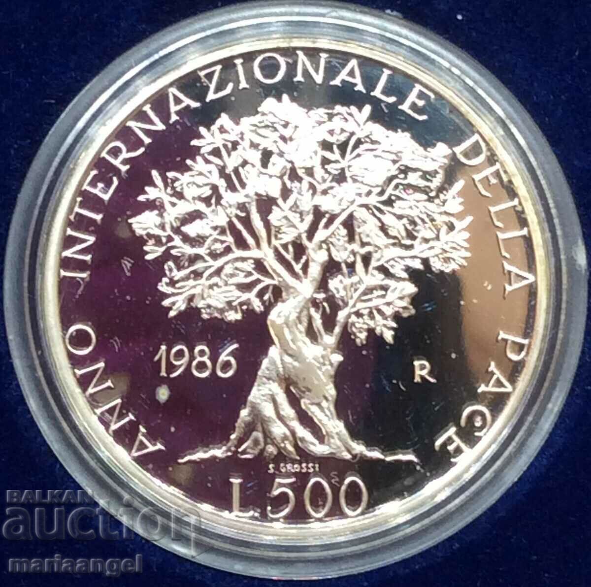 500 лири 1986 Италия Световен Ден на МИР UNC сребро
