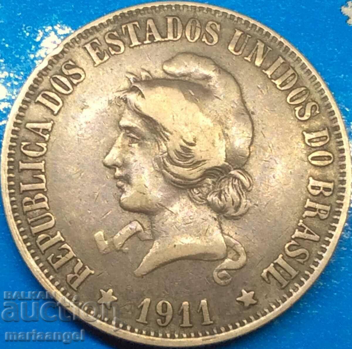 Бразилия 2000 рейса 1911 20 г сребро