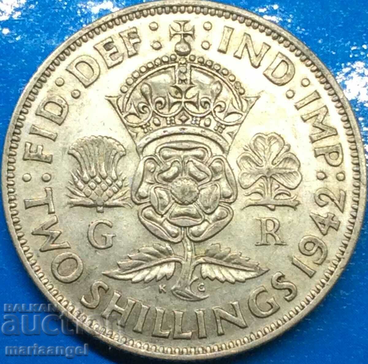 Великобритания 2 шилинга 1942 флорин сребро