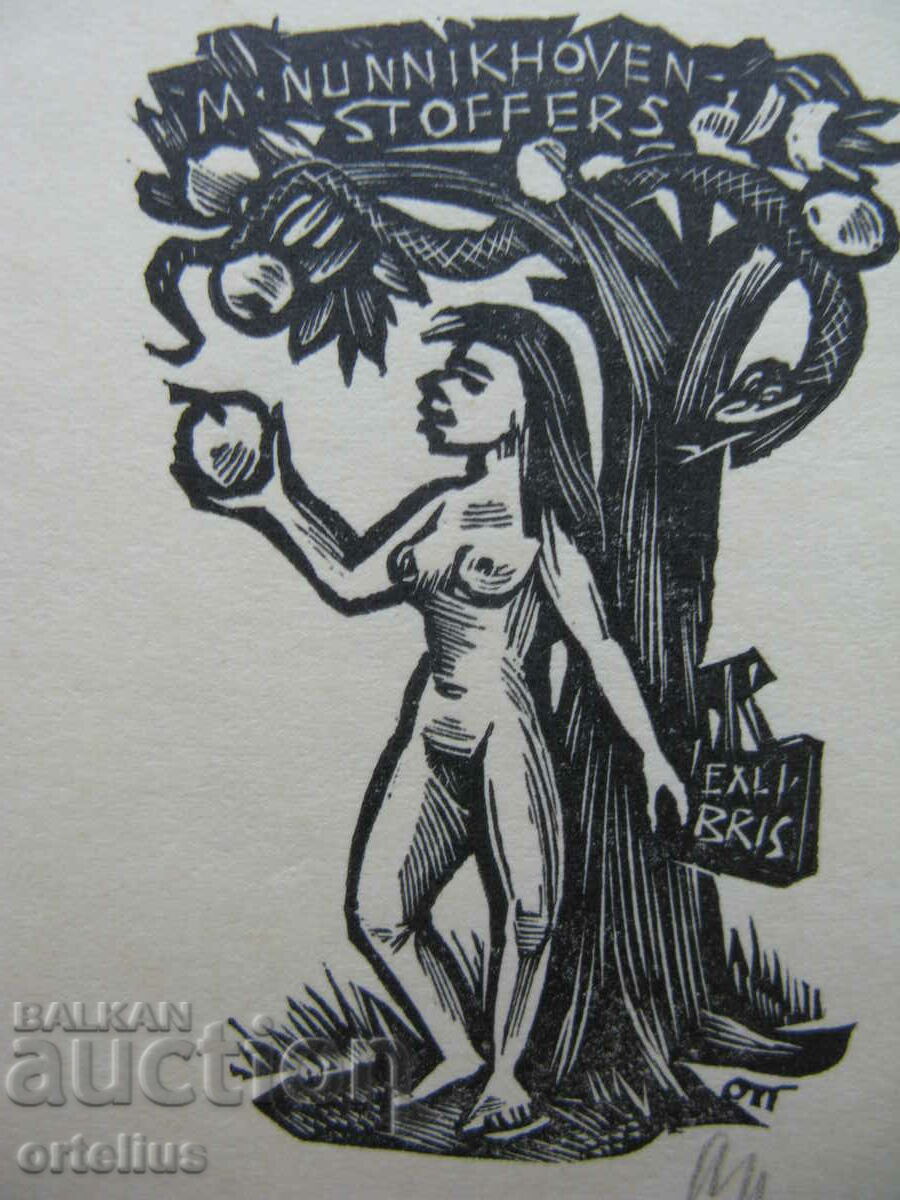 Bookplate Erotic Nude Herbert Ott ORIGINAL