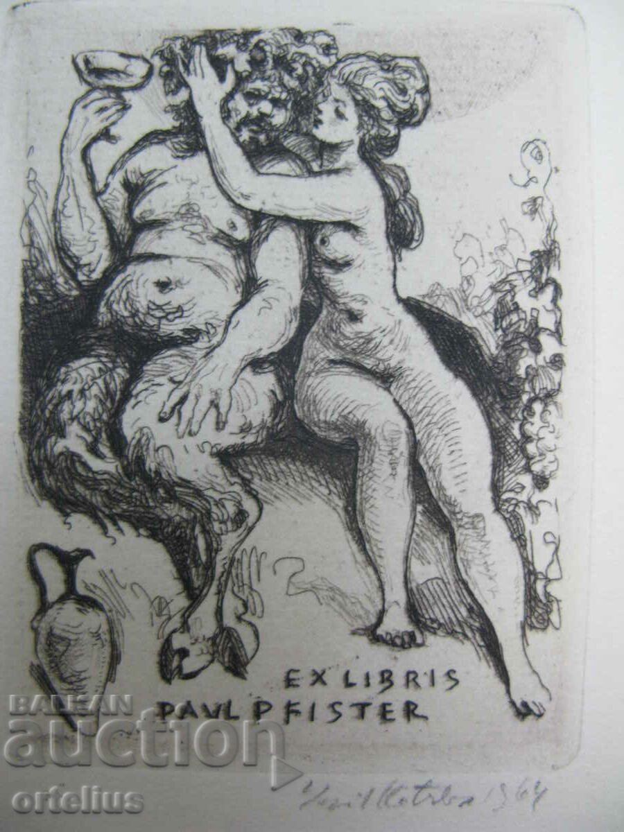 Bookplate Erotic nude Kotrba, Emil ORIGINAL