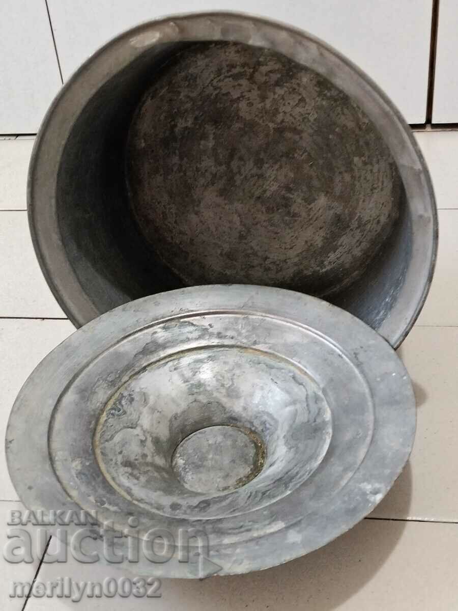 Old tin pot, copper pot with lid - 7 Old tin pot, copper pot with lid - 7