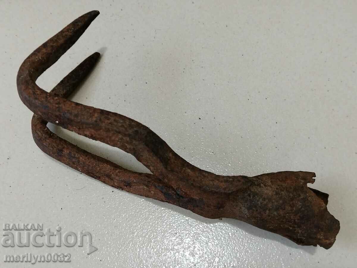 Auction  Old Wrought Two Prong, Pitchfork, Wrought Iron