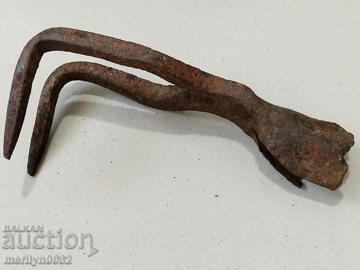 Old Wrought Two Prong, Pitchfork, Wrought Iron - 7
