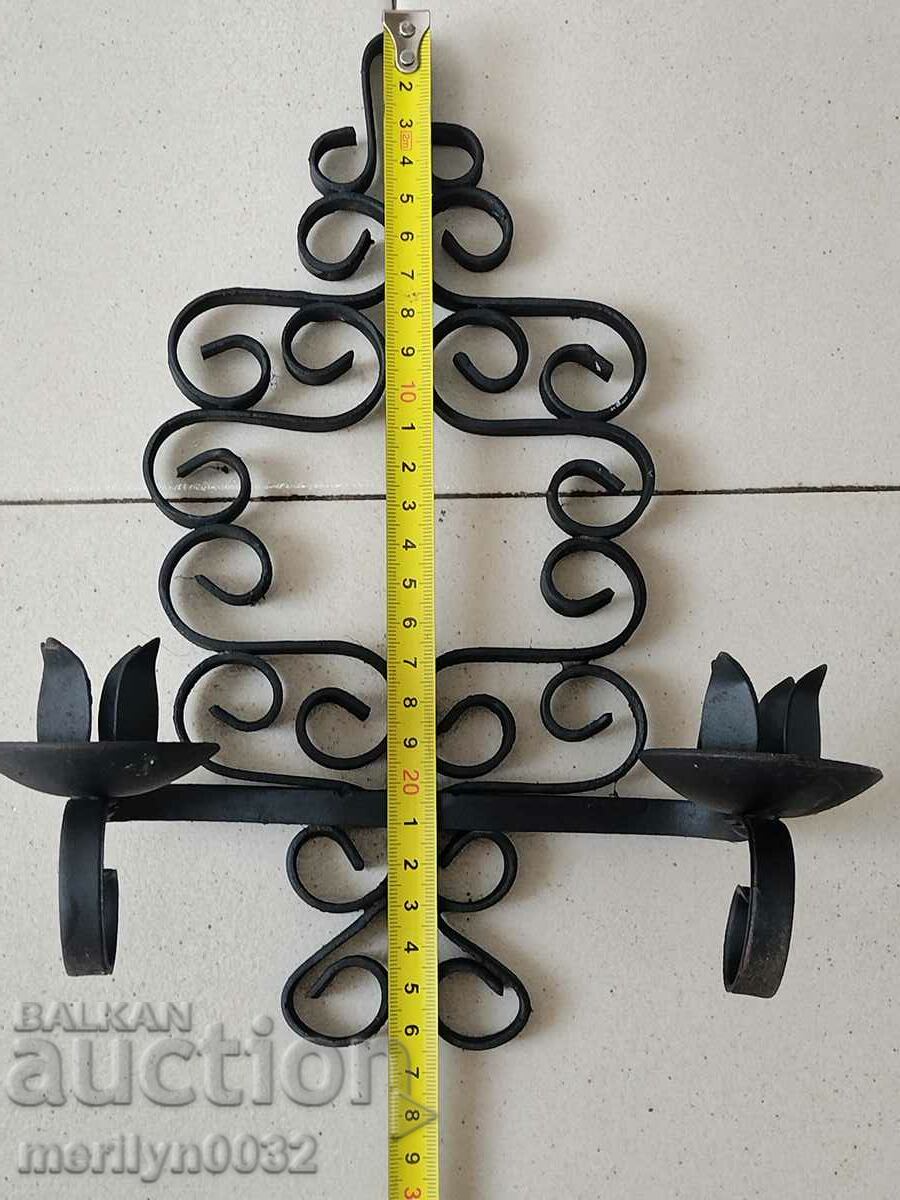 Auction Old wrought iron candlestick Auction Old wrought iron candlestick