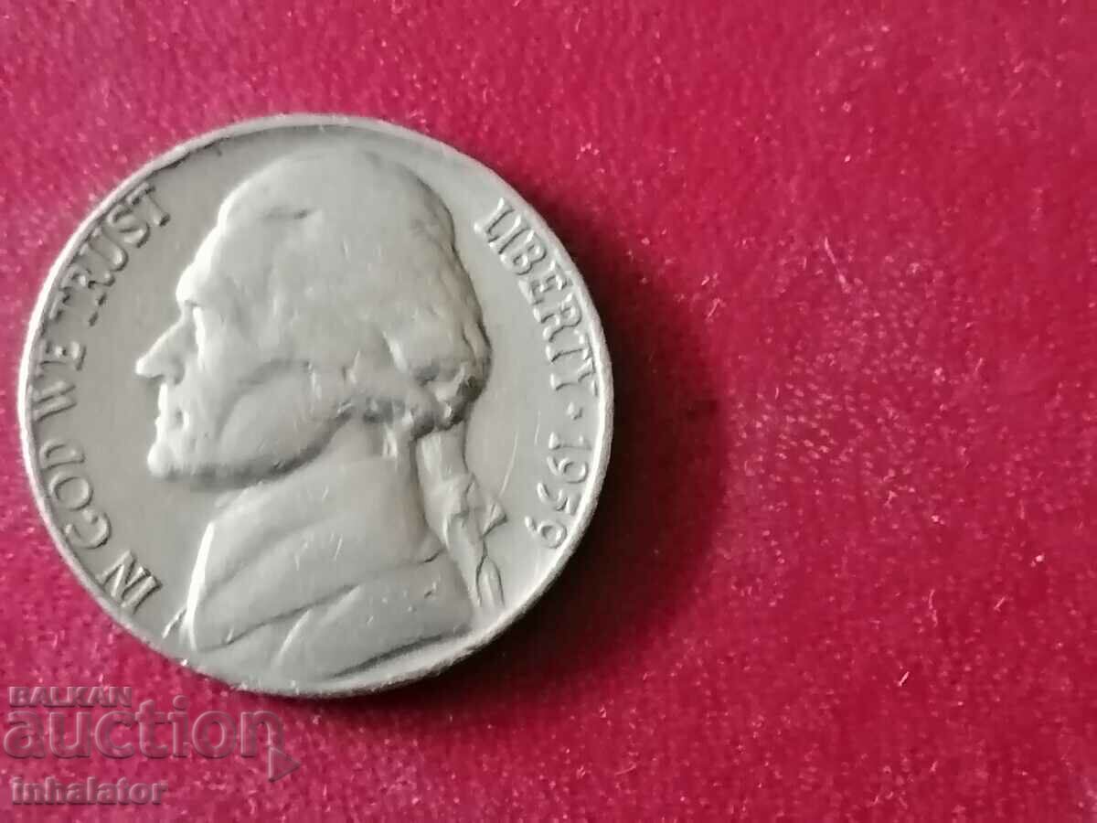 1959 год 5 цента буква D САЩ