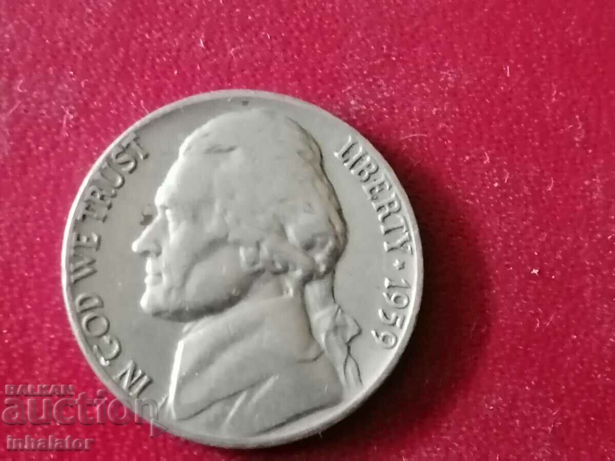 1959 год 5 цента  буква D САЩ