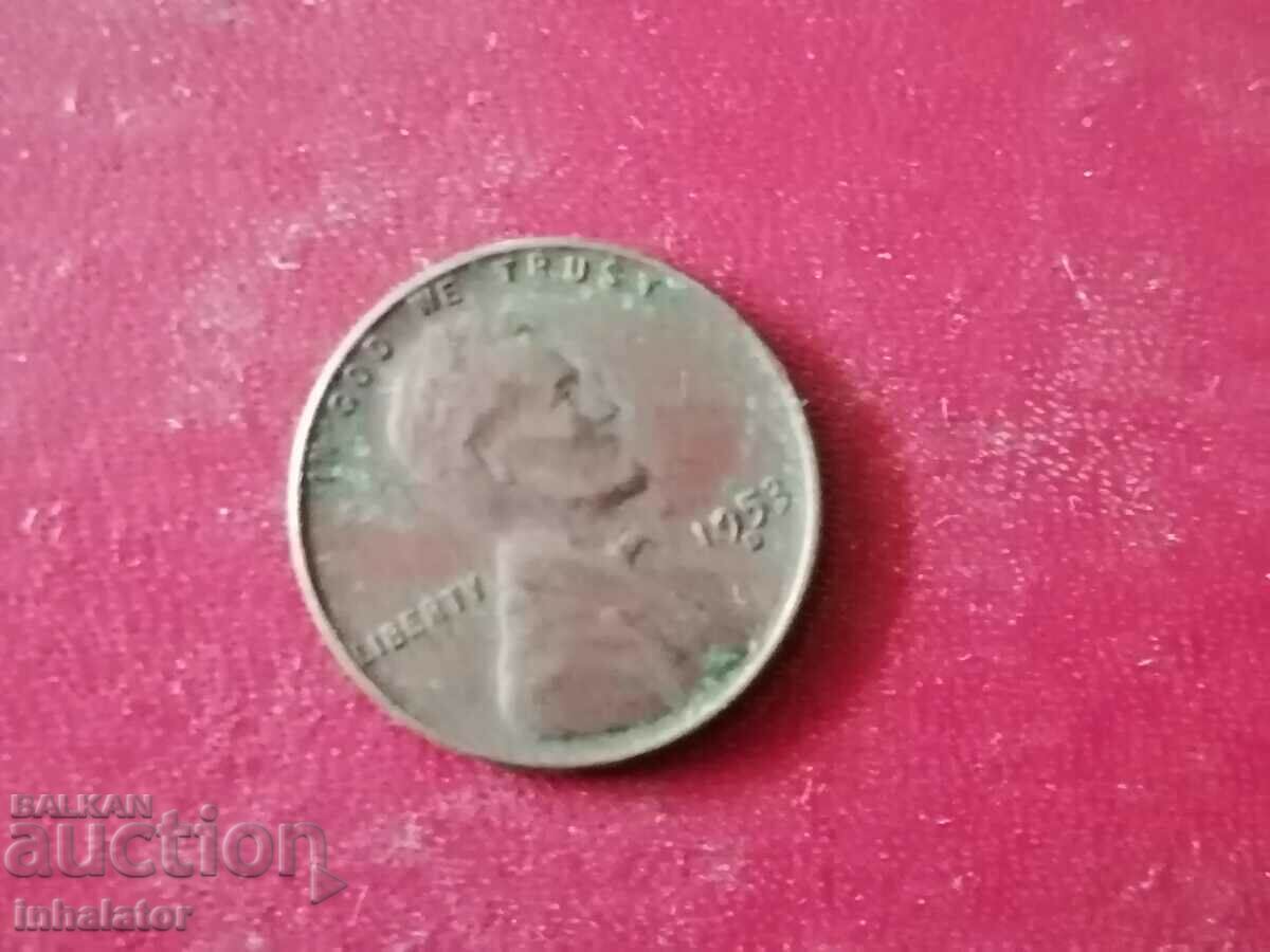 1953 год 1 цент буква D САЩ