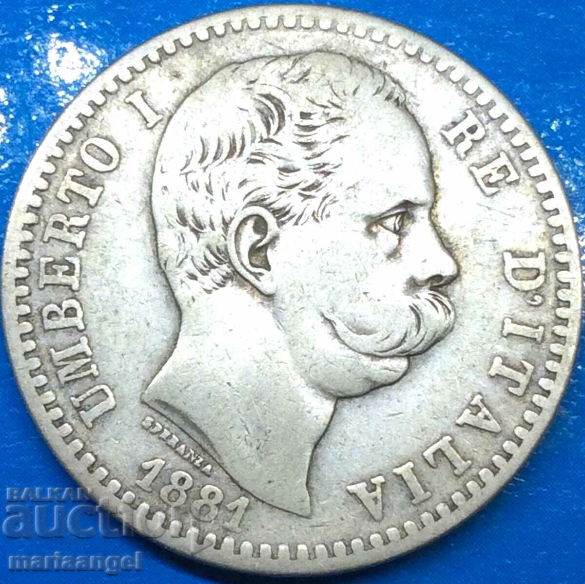 2 лири 1881 Италия Умберто I сребро