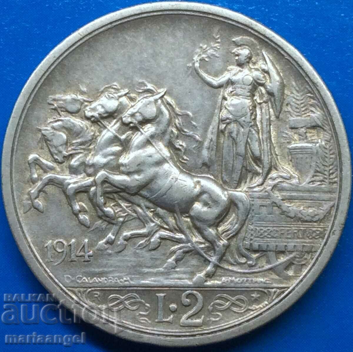 2 Lire 1914 Italia Patină de argint 1