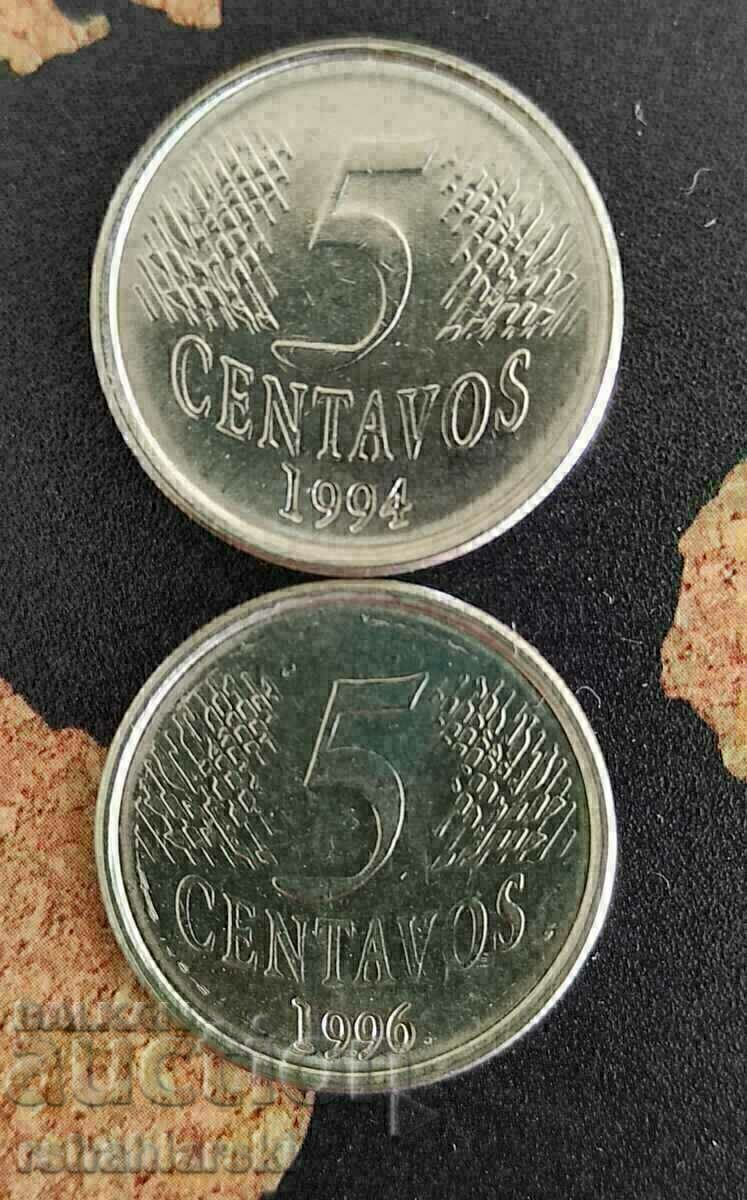 Monede Brazilia 5 centavos, 1994-1996 - 2 buc.