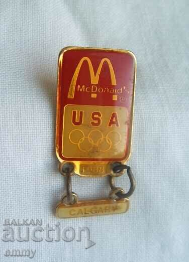 Calgary 1988 Olympic Games Badge - Sponsor McDonald's