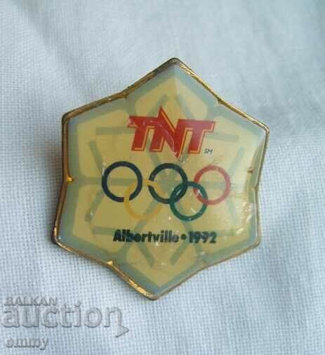 Badge Olympic Games 1992, Albertville, France - sponsor TNT