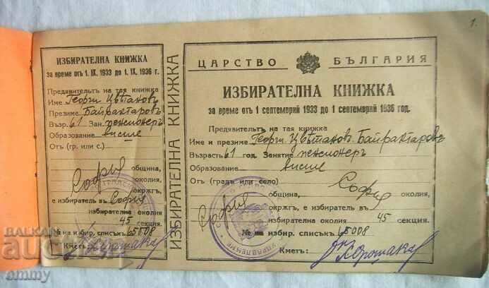 Βασίλειο της Βουλγαρίας - Εκλογική κάρτα από το 1933 έως το 1936