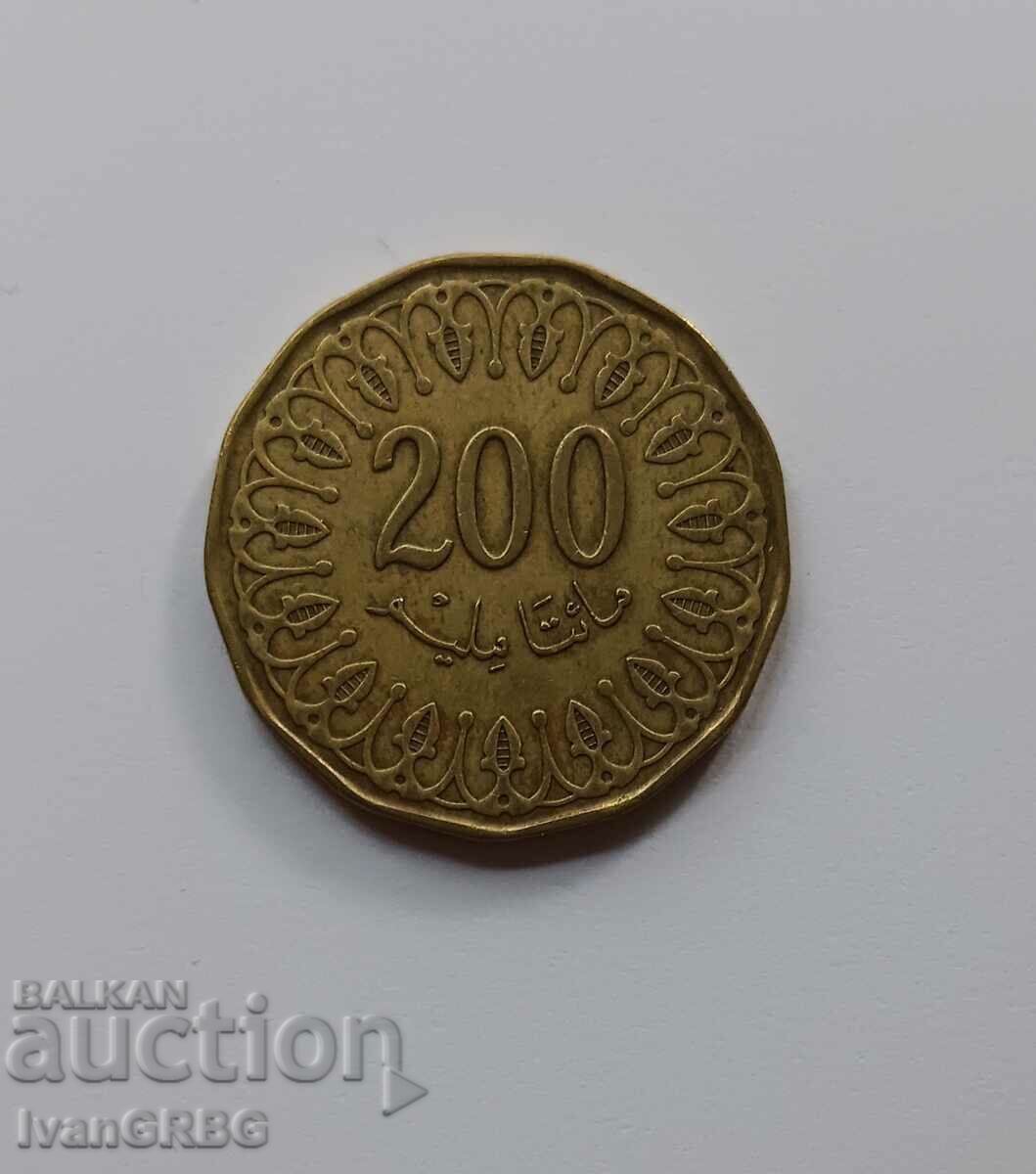 200 Millim Tunisia 2020 Moneda arabă de 200 Millim Tunisia 2020