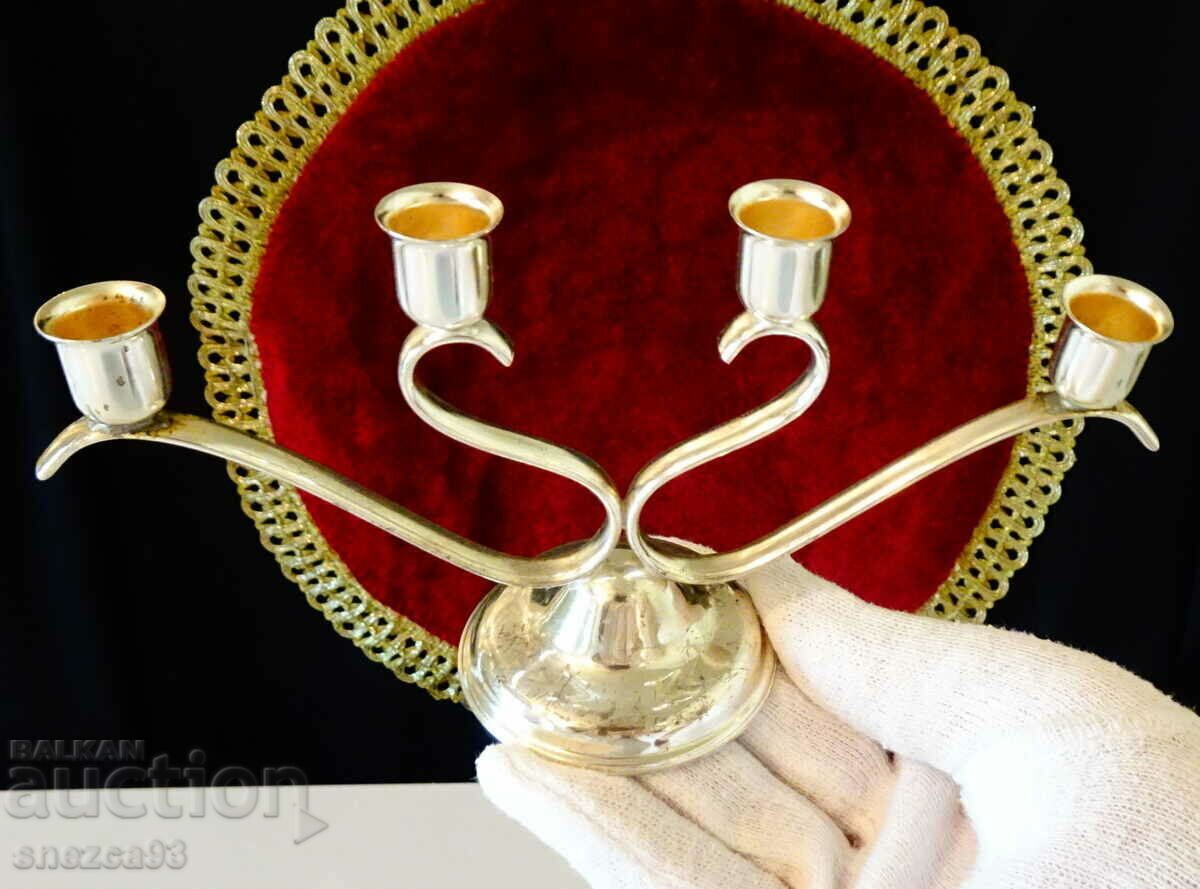 Silver-plated candlestick four, heart. - 5