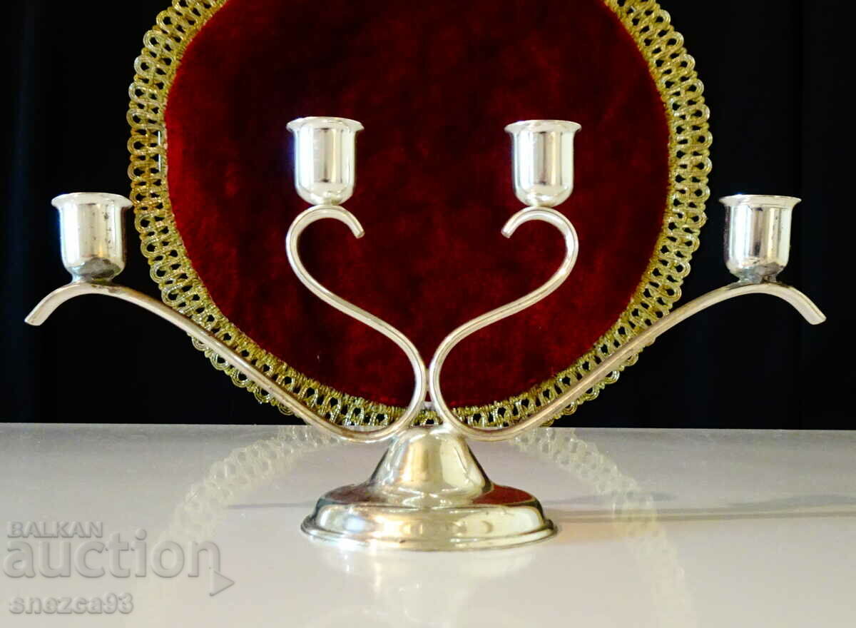 Silver-plated candlestick four, heart.