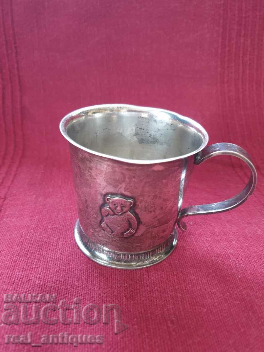 Silver plated cup with bear