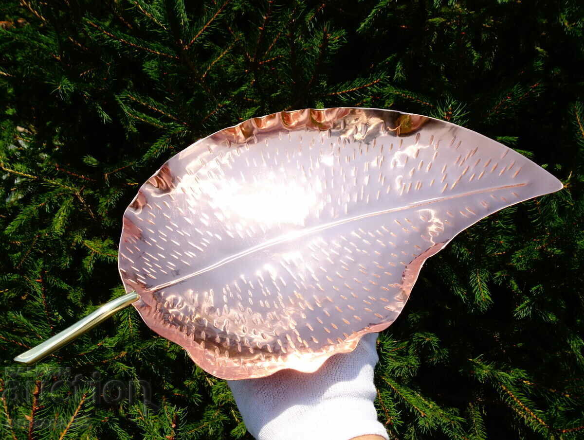 Χάλκινη φρουτιέρα, χάλκινο δοχείο, ανάγλυφο φύλλο. - 5