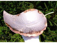 Copper fruit bowl, copper vessel, embossed leaf.