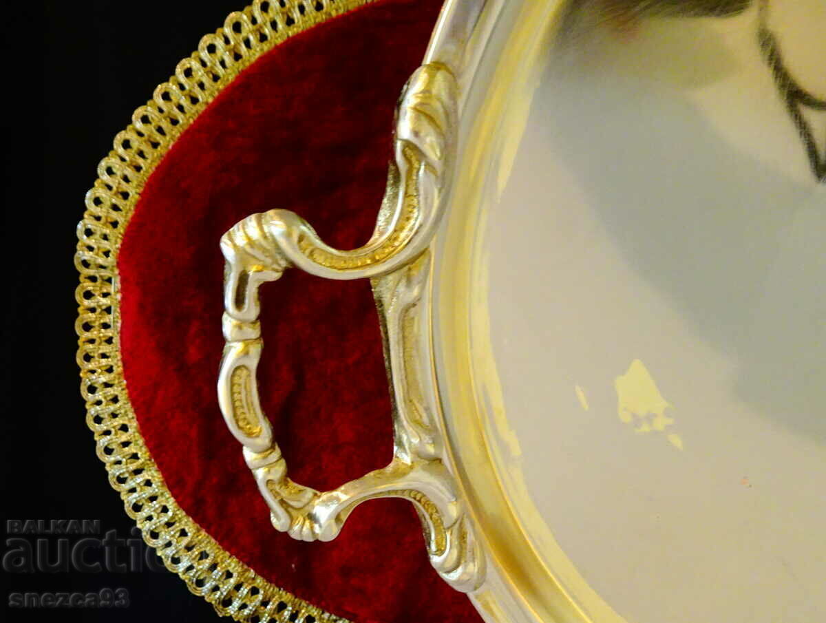 Silver-plated bronze tray 710 gr., embossed handles with price € 32.99 | 64.52 BGN