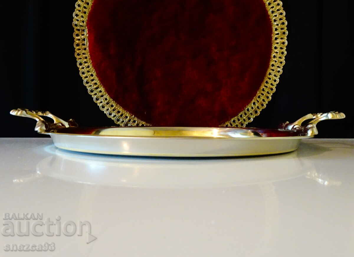 Silver-plated bronze tray 710 gr., embossed handles - 6