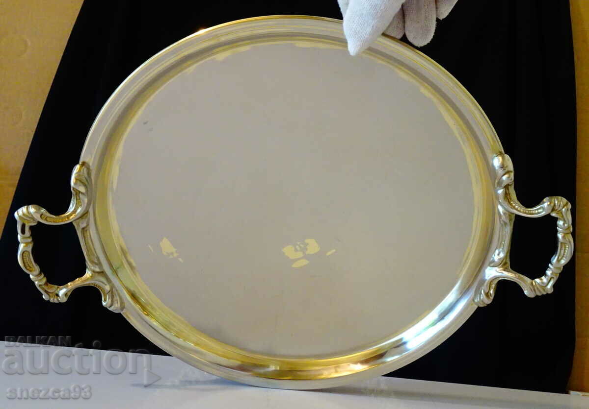 Silver-plated bronze tray 710 gr., embossed handles - 7