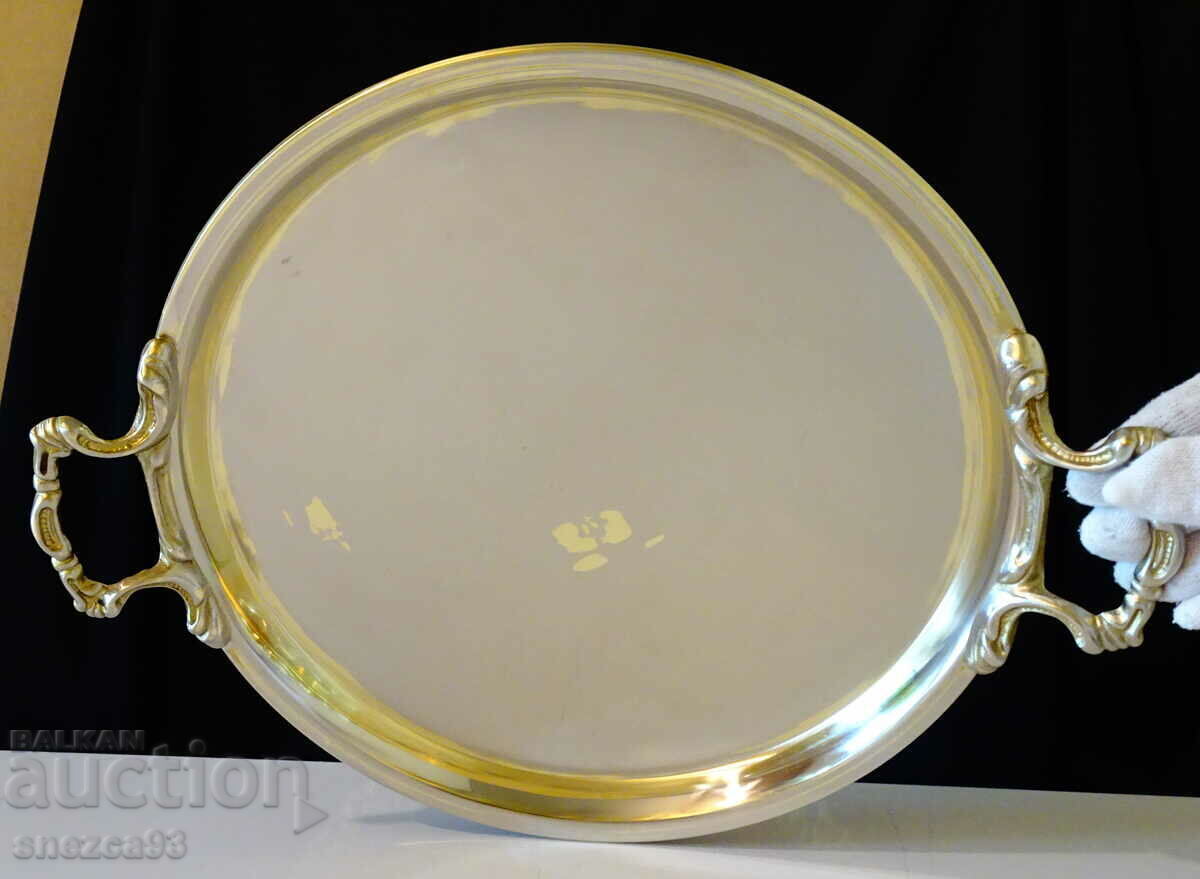 Silver-plated bronze tray 710 gr., embossed handles