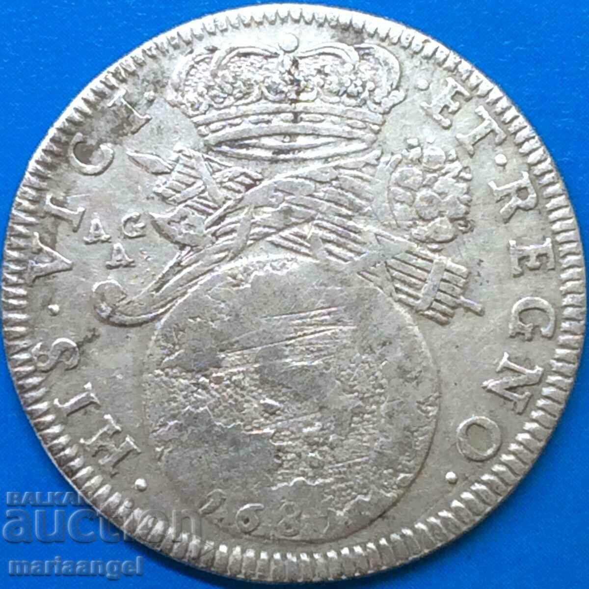 Неапол 20 грана Тари Италия Карло II "Глобус" 25-26мм сребро